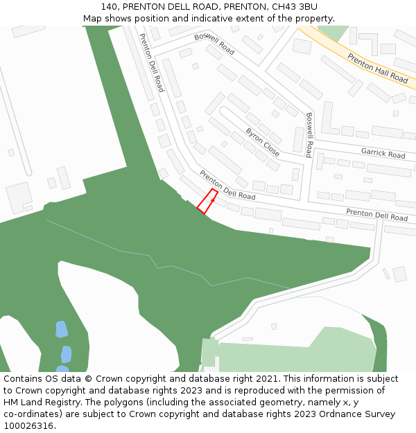 140, PRENTON DELL ROAD, PRENTON, CH43 3BU: Location map and indicative extent of plot