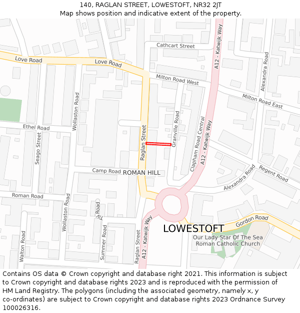 140, RAGLAN STREET, LOWESTOFT, NR32 2JT: Location map and indicative extent of plot