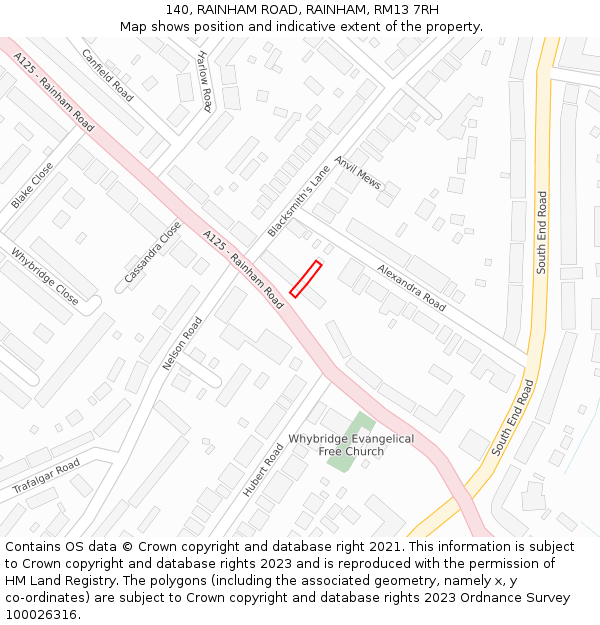 140, RAINHAM ROAD, RAINHAM, RM13 7RH: Location map and indicative extent of plot