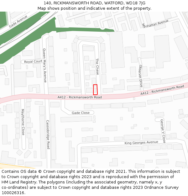 140, RICKMANSWORTH ROAD, WATFORD, WD18 7JG: Location map and indicative extent of plot