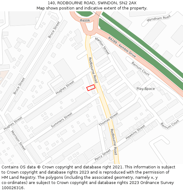 140, RODBOURNE ROAD, SWINDON, SN2 2AX: Location map and indicative extent of plot