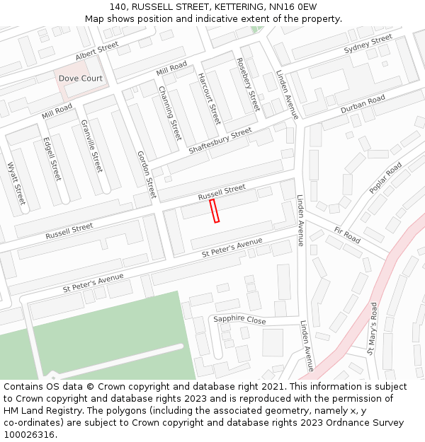 140, RUSSELL STREET, KETTERING, NN16 0EW: Location map and indicative extent of plot