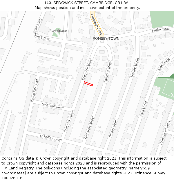 140, SEDGWICK STREET, CAMBRIDGE, CB1 3AL: Location map and indicative extent of plot