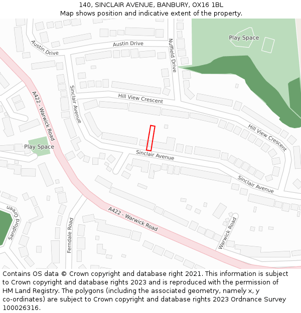 140, SINCLAIR AVENUE, BANBURY, OX16 1BL: Location map and indicative extent of plot