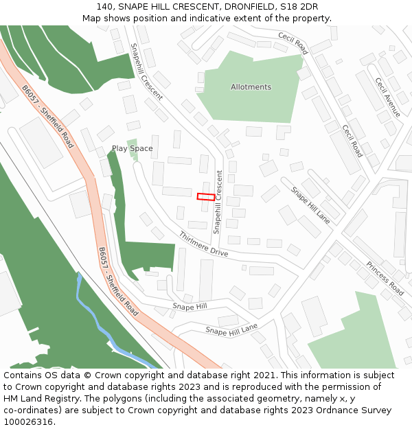 140, SNAPE HILL CRESCENT, DRONFIELD, S18 2DR: Location map and indicative extent of plot