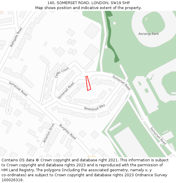 140, SOMERSET ROAD, LONDON, SW19 5HP: Location map and indicative extent of plot