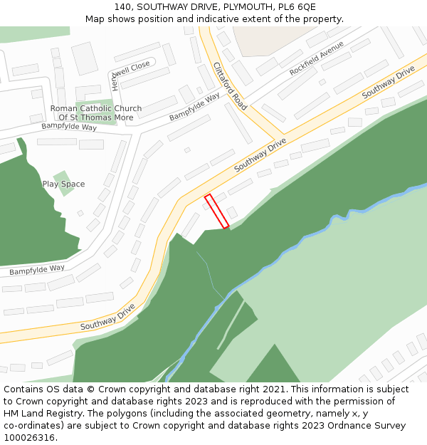 140, SOUTHWAY DRIVE, PLYMOUTH, PL6 6QE: Location map and indicative extent of plot