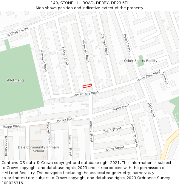 140, STONEHILL ROAD, DERBY, DE23 6TL: Location map and indicative extent of plot