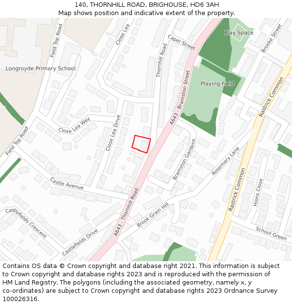 140, THORNHILL ROAD, BRIGHOUSE, HD6 3AH: Location map and indicative extent of plot