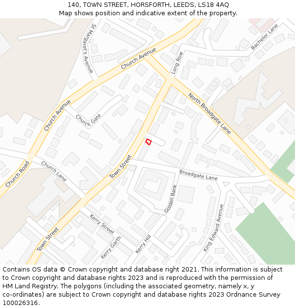 140, TOWN STREET, HORSFORTH, LEEDS, LS18 4AQ: Location map and indicative extent of plot