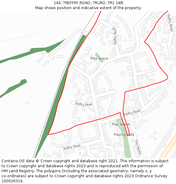 140, TREFFRY ROAD, TRURO, TR1 1WE: Location map and indicative extent of plot