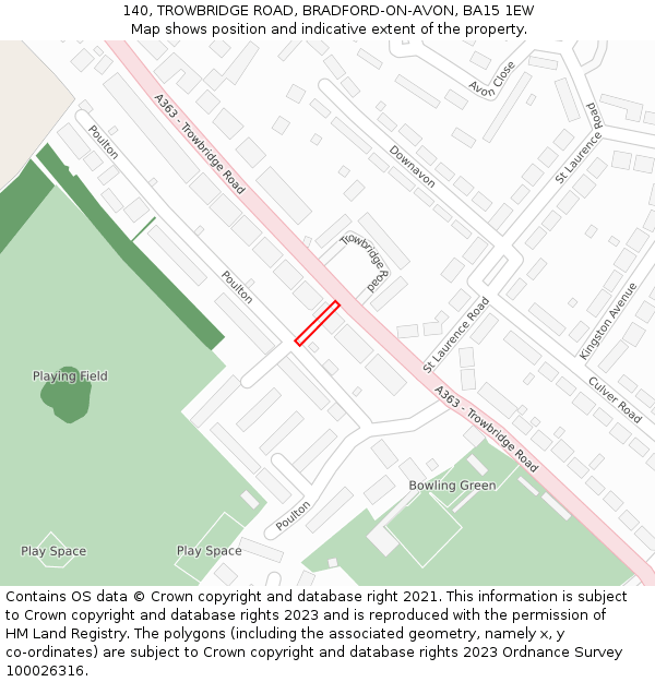 140, TROWBRIDGE ROAD, BRADFORD-ON-AVON, BA15 1EW: Location map and indicative extent of plot