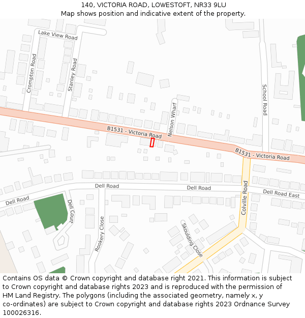 140, VICTORIA ROAD, LOWESTOFT, NR33 9LU: Location map and indicative extent of plot