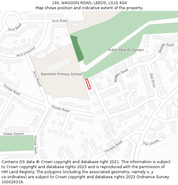 140, WAGGON ROAD, LEEDS, LS10 4GX: Location map and indicative extent of plot