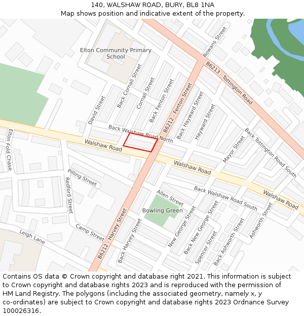 140, WALSHAW ROAD, BURY, BL8 1NA: Location map and indicative extent of plot