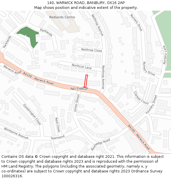 140, WARWICK ROAD, BANBURY, OX16 2AP: Location map and indicative extent of plot
