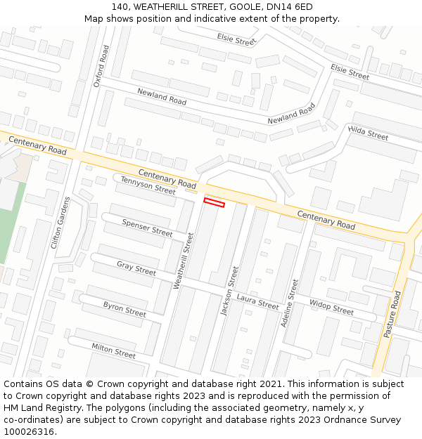 140, WEATHERILL STREET, GOOLE, DN14 6ED: Location map and indicative extent of plot