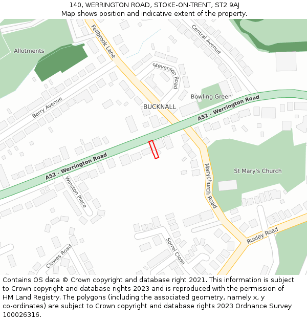 140, WERRINGTON ROAD, STOKE-ON-TRENT, ST2 9AJ: Location map and indicative extent of plot