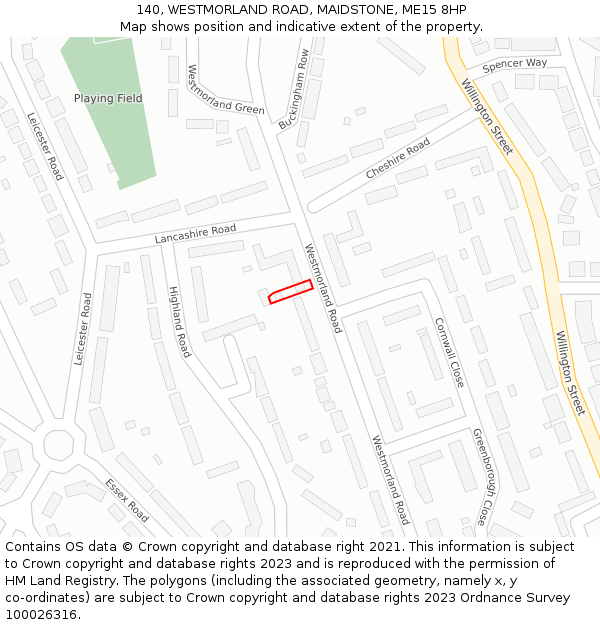 140, WESTMORLAND ROAD, MAIDSTONE, ME15 8HP: Location map and indicative extent of plot