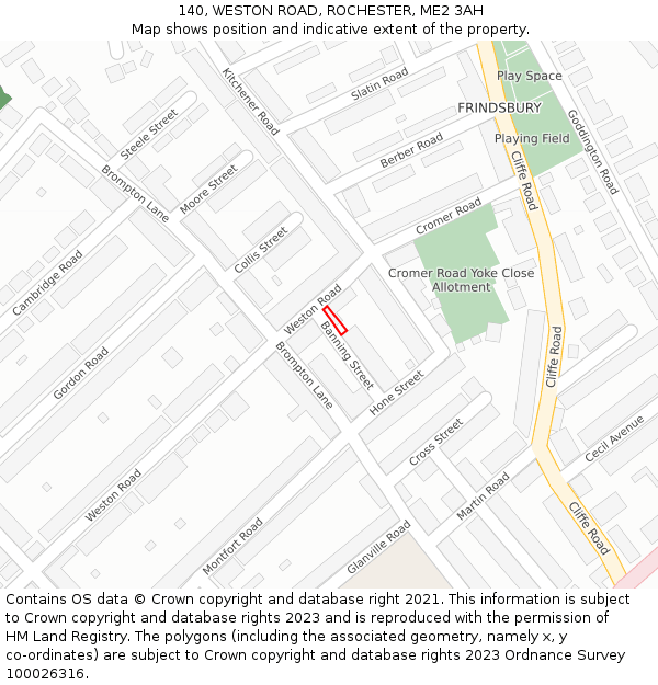 140, WESTON ROAD, ROCHESTER, ME2 3AH: Location map and indicative extent of plot