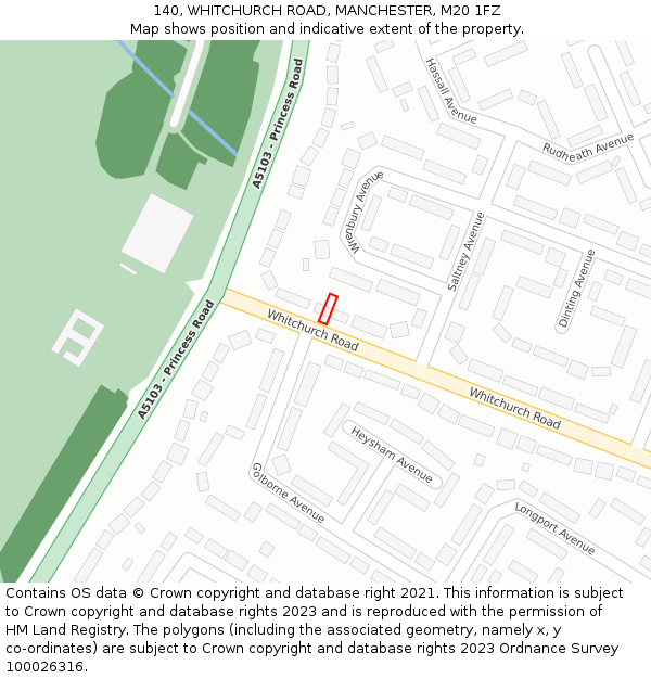 140, WHITCHURCH ROAD, MANCHESTER, M20 1FZ: Location map and indicative extent of plot
