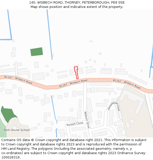 140, WISBECH ROAD, THORNEY, PETERBOROUGH, PE6 0SE: Location map and indicative extent of plot