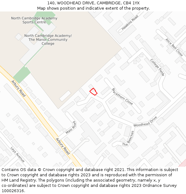 140, WOODHEAD DRIVE, CAMBRIDGE, CB4 1YX: Location map and indicative extent of plot