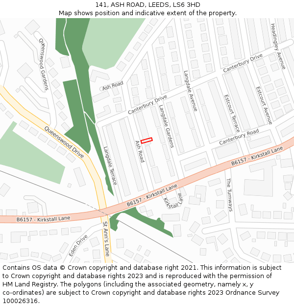 141, ASH ROAD, LEEDS, LS6 3HD: Location map and indicative extent of plot