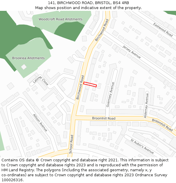 141, BIRCHWOOD ROAD, BRISTOL, BS4 4RB: Location map and indicative extent of plot