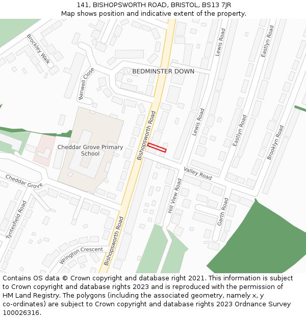 141, BISHOPSWORTH ROAD, BRISTOL, BS13 7JR: Location map and indicative extent of plot