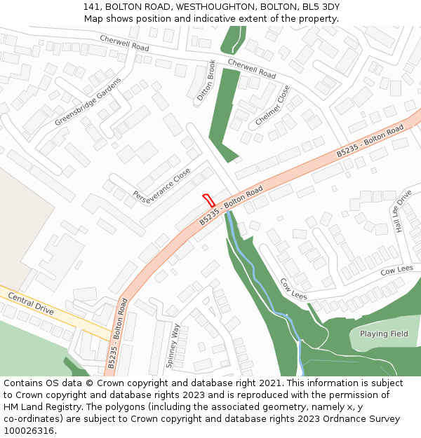 141, BOLTON ROAD, WESTHOUGHTON, BOLTON, BL5 3DY: Location map and indicative extent of plot