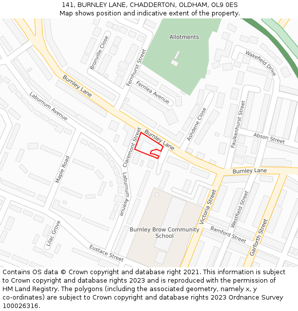 141, BURNLEY LANE, CHADDERTON, OLDHAM, OL9 0ES: Location map and indicative extent of plot