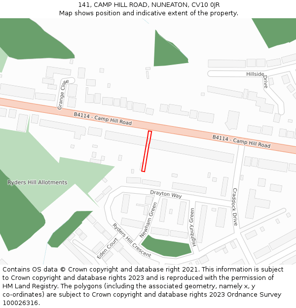 141, CAMP HILL ROAD, NUNEATON, CV10 0JR: Location map and indicative extent of plot