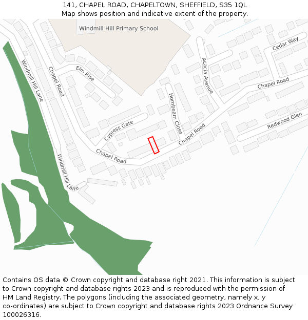 141, CHAPEL ROAD, CHAPELTOWN, SHEFFIELD, S35 1QL: Location map and indicative extent of plot