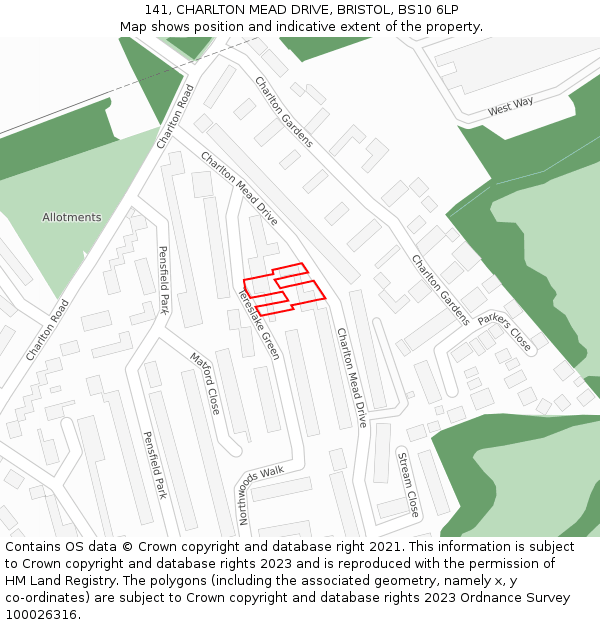 141, CHARLTON MEAD DRIVE, BRISTOL, BS10 6LP: Location map and indicative extent of plot