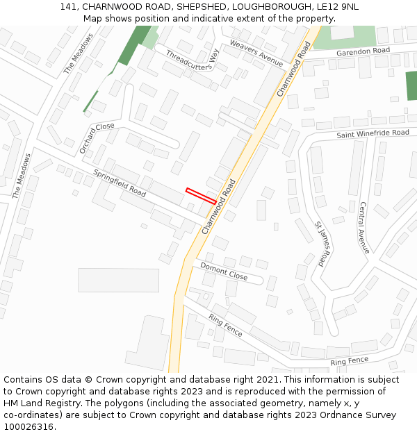 141, CHARNWOOD ROAD, SHEPSHED, LOUGHBOROUGH, LE12 9NL: Location map and indicative extent of plot