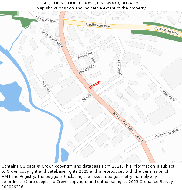 141, CHRISTCHURCH ROAD, RINGWOOD, BH24 3AH: Location map and indicative extent of plot