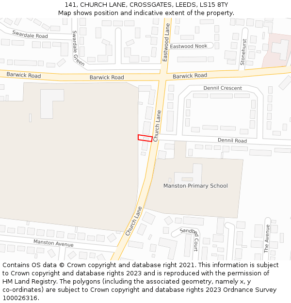 141, CHURCH LANE, CROSSGATES, LEEDS, LS15 8TY: Location map and indicative extent of plot