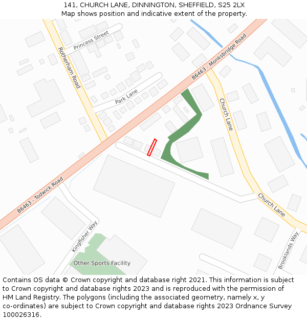 141, CHURCH LANE, DINNINGTON, SHEFFIELD, S25 2LX: Location map and indicative extent of plot