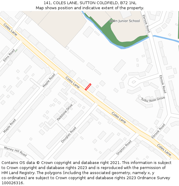 141, COLES LANE, SUTTON COLDFIELD, B72 1NL: Location map and indicative extent of plot