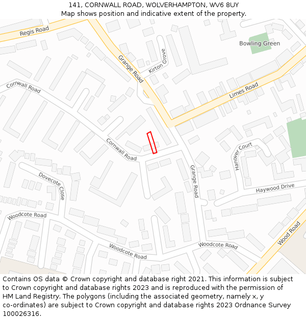 141, CORNWALL ROAD, WOLVERHAMPTON, WV6 8UY: Location map and indicative extent of plot