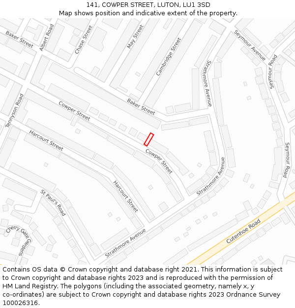 141, COWPER STREET, LUTON, LU1 3SD: Location map and indicative extent of plot