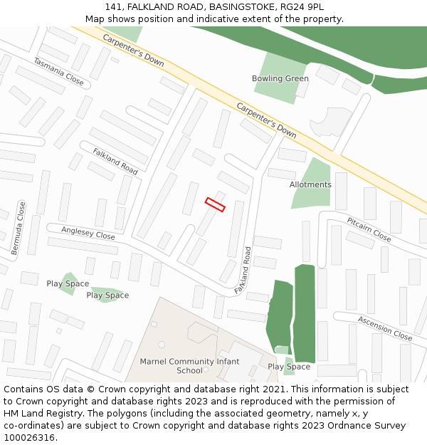 141, FALKLAND ROAD, BASINGSTOKE, RG24 9PL: Location map and indicative extent of plot