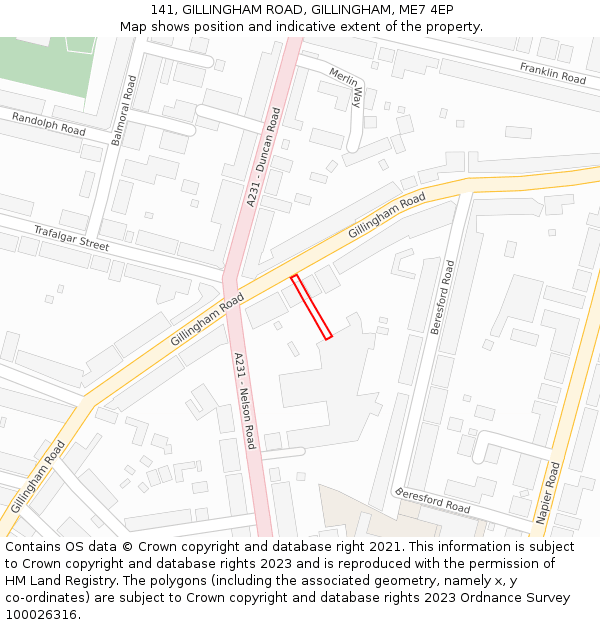141, GILLINGHAM ROAD, GILLINGHAM, ME7 4EP: Location map and indicative extent of plot