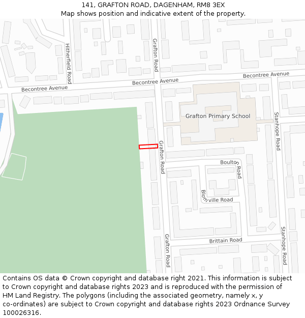 141, GRAFTON ROAD, DAGENHAM, RM8 3EX: Location map and indicative extent of plot