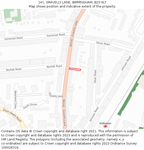 141, GRAVELLY LANE, BIRMINGHAM, B23 6LT: Location map and indicative extent of plot