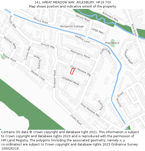 141, GREAT MEADOW WAY, AYLESBURY, HP19 7GY: Location map and indicative extent of plot