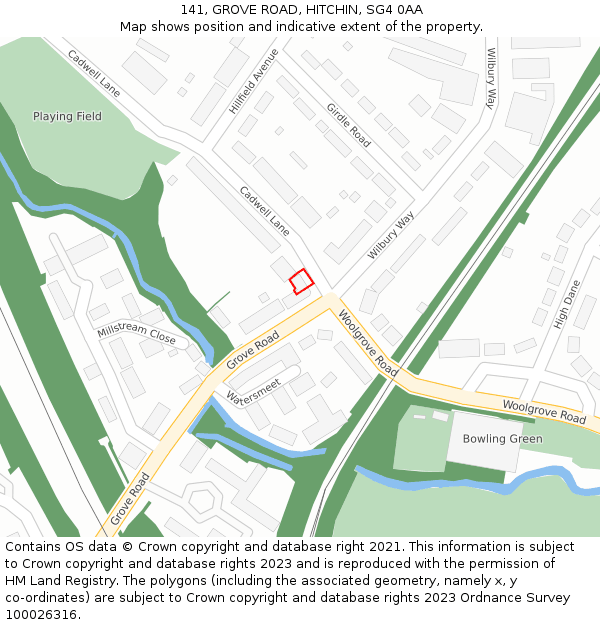 141, GROVE ROAD, HITCHIN, SG4 0AA: Location map and indicative extent of plot