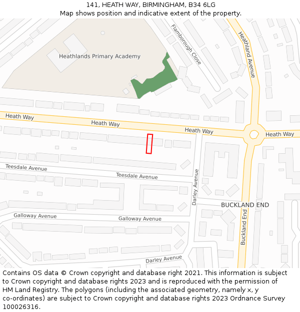 141, HEATH WAY, BIRMINGHAM, B34 6LG: Location map and indicative extent of plot
