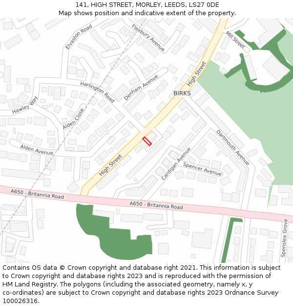 141, HIGH STREET, MORLEY, LEEDS, LS27 0DE: Location map and indicative extent of plot